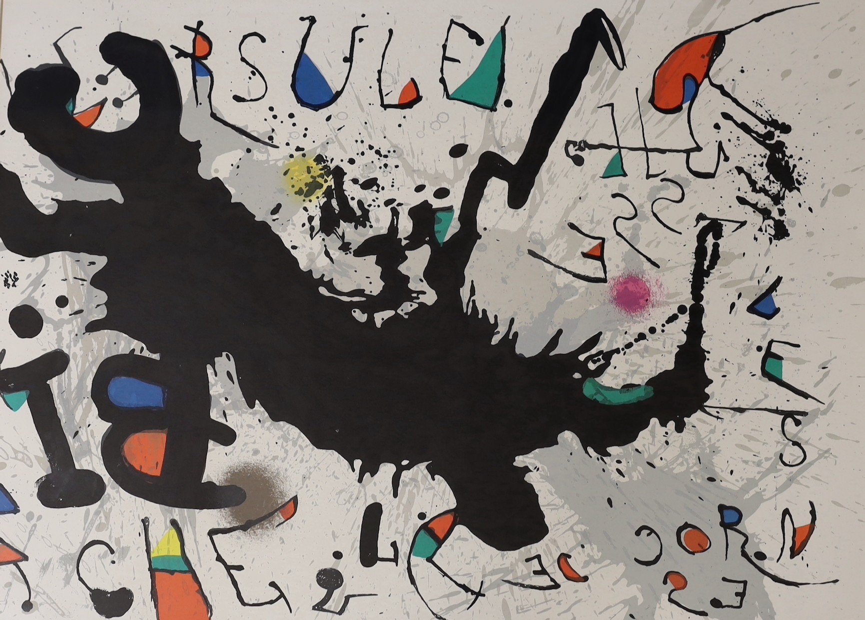 After Joan Miro (1893-1988), lithograph, Abstract published by Jean Amile 1978 from the edition of 500, 56 x 78cm and another lithograph after Picasso, 31 x 24cm